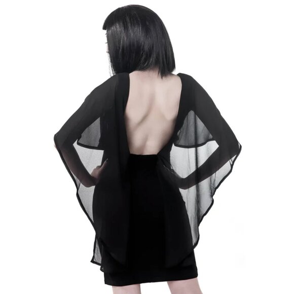 Killstar Black Sheer Cape Dress - Picture 13 of 14